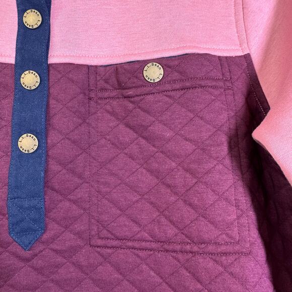 L.L. BEAN Pullover Quilted & Fleece Quarter Snap Colorblock Mock Neck Merlot - Picture 12 of 15
